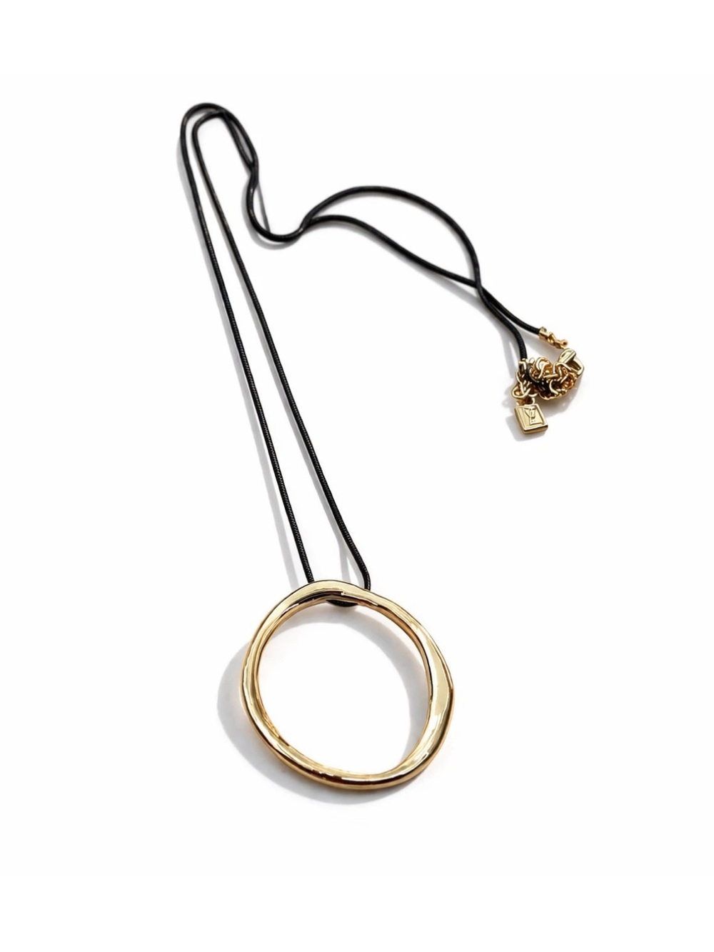 Champs Gold Open Circle Pendant Necklace on Black Cord